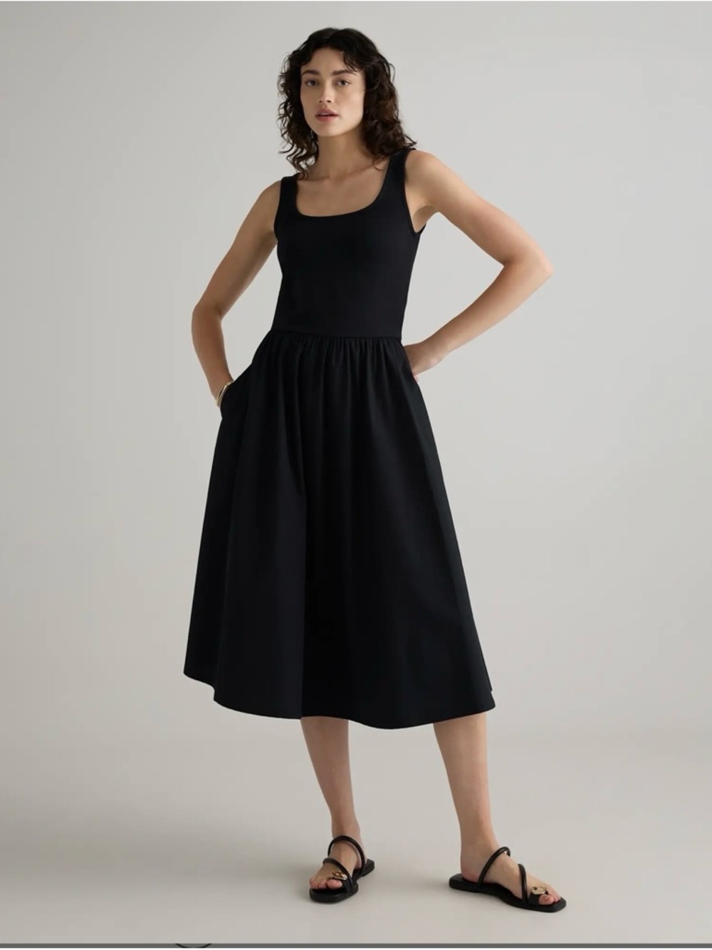 Quince Black Cotton Mixed Media Tank Dress S